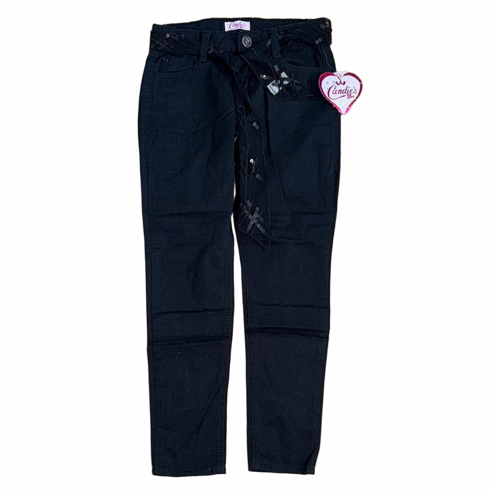 Candie’s Girls Size 10 NWT Black Skinny Jeans Sparkle Embellished Belt